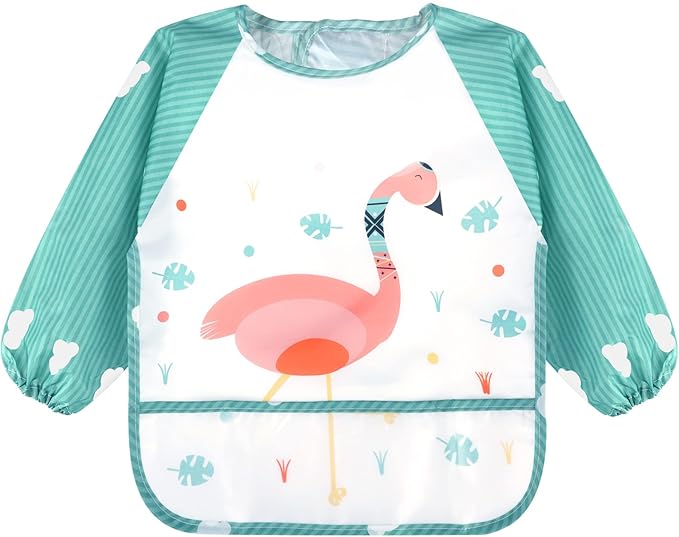 Accmor Long Sleeve Baby Bibs, Waterproof Sleeved Bibs Smock for Toddler Baby Girls Boys Eating Feeding