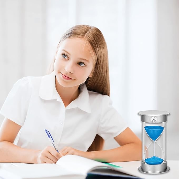 SuLiao Hourglass Sand Timer 25 Minutes：Silver Plastic Sand Clock 25 Min,Acrylic Unbreakable Sand Watch,Colorful Hour Glass for Kids, Games, Classroom, Kitchen, Decorative