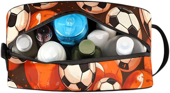 Sports Football Balls Boys Travel Toiletry Bag Waterproof Wash Bag Shower Shaving Bag Cosmetic Organizer Makeup Bag Portable Toiletries Accessories for Women Men Balls