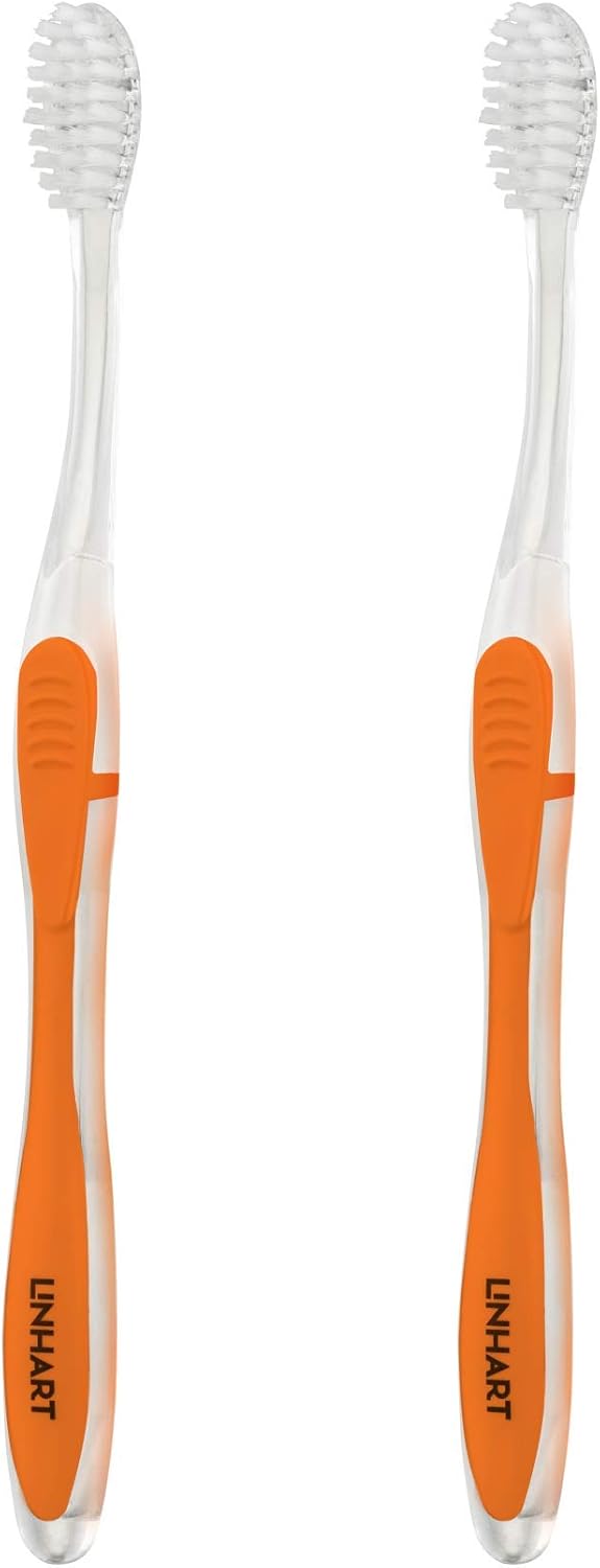 LINHART Extra Soft Toothbrush – Teeth Whitening Toothbrush (2 Pack, Orange and White)