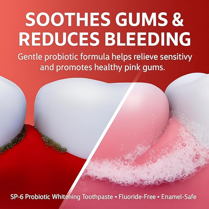SP-6 Probiotic Whitening Toothpaste - Advanced Deep Stain Removal for Coffee, Tea & Smokers - Natural Teeth Whitener for Sensitive Enamel - Fresh Breath Mint Flavor [2 Pack / 2x100g]