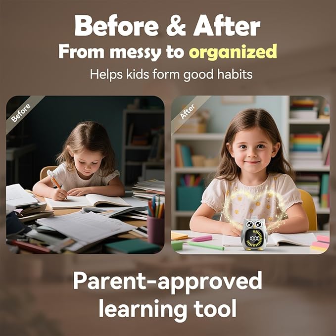 Grey Big-Eyed Owl Visual Timer for Kids,Classroom Timer, Time Out Timer,Up to 99Minutes Small Visual Timer,for Yoga,for Kitchen