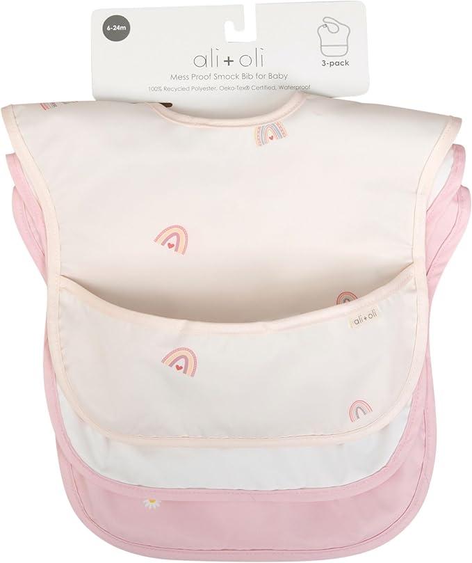Ali+Oli Smock Bibs for Babies, BPA-Free Oeko-Tex Certified, Waterproof Baby Smock, Machine Washable, Toddlers Ages 6m+