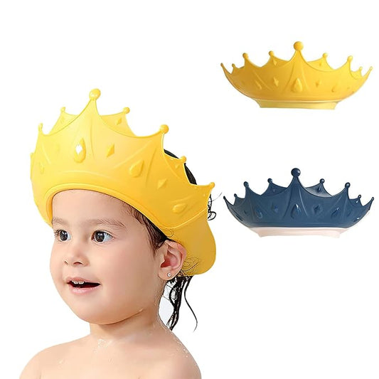 FUNUPUP 2 Pack Baby Shower Cap for Kids, Adjustable Toddler Hair Washing Bathing Shield, Shampoo Visor to Protect Eyes (Crown)