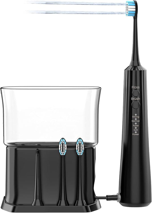 2-in-1 Electric Toothbrush with Water Flosser, Sonic Toothbrush & Dental Irrigator with 4 Modes, 600ML Water Flosser Combo