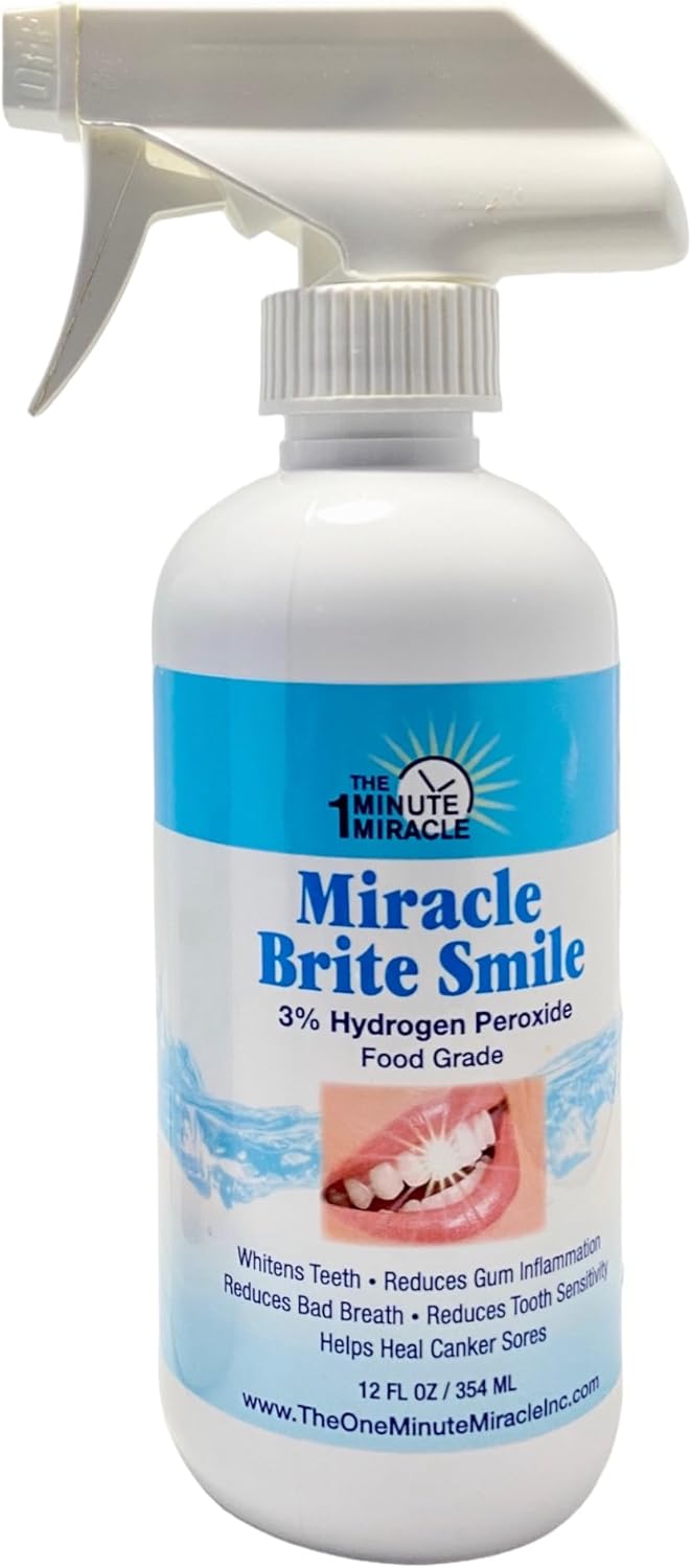 Miracle Brite Smile With Food Grade Hydrogen Peroxide and Essential Oils - Teeth whitening, breath freshening, removing bad breaths & tooth sensitivity.