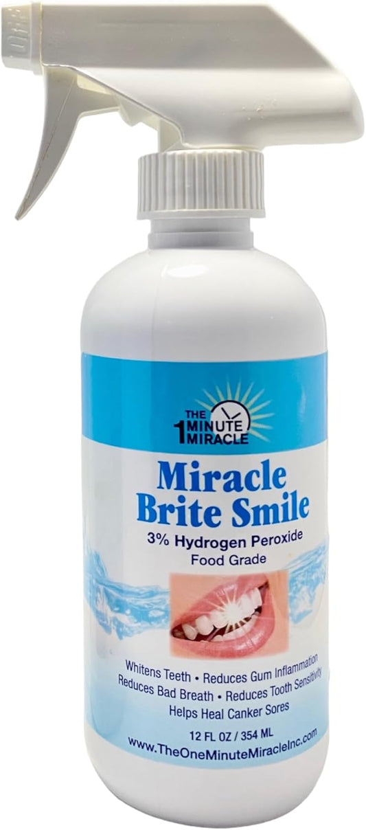 Miracle Brite Smile With Food Grade Hydrogen Peroxide and Essential Oils - Teeth whitening, breath freshening, removing bad breaths & tooth sensitivity.
