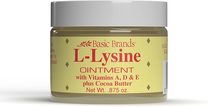 Basic Brands - L-Lysine Ointment - 0.875 oz - Lysine Cold Sore Treatment and Blister Relief - Soothes Chapped Lips and Dry Skin – 2-Pack