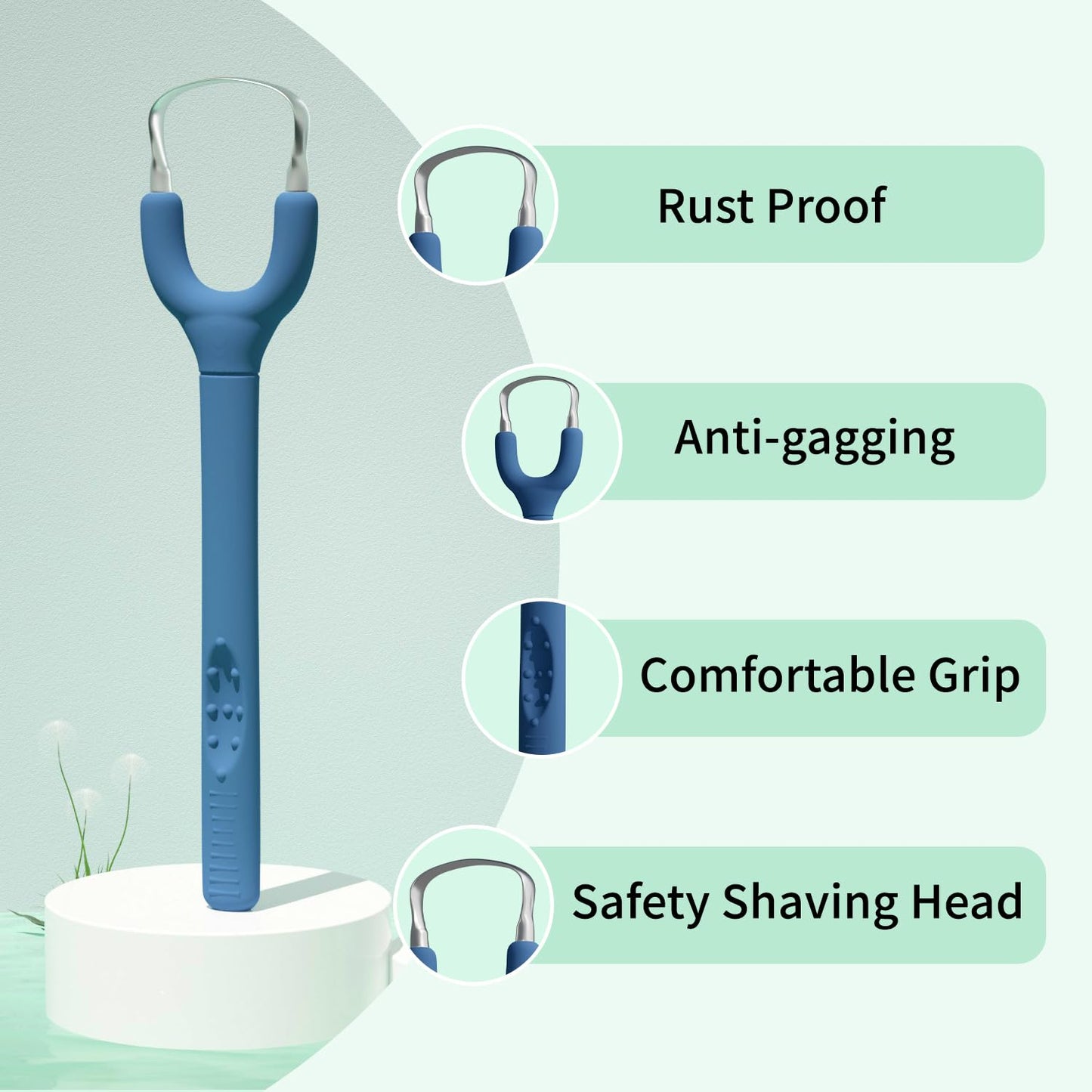 Effective Tongue Scraper and Oral Mucosal Cleaner Kit for Adults - Ergonomic Tongue Cleaner Promotes Fresher Breath, Mild Solution Oral Mucosal Cleaner package, Personal Care Essential (Blue)