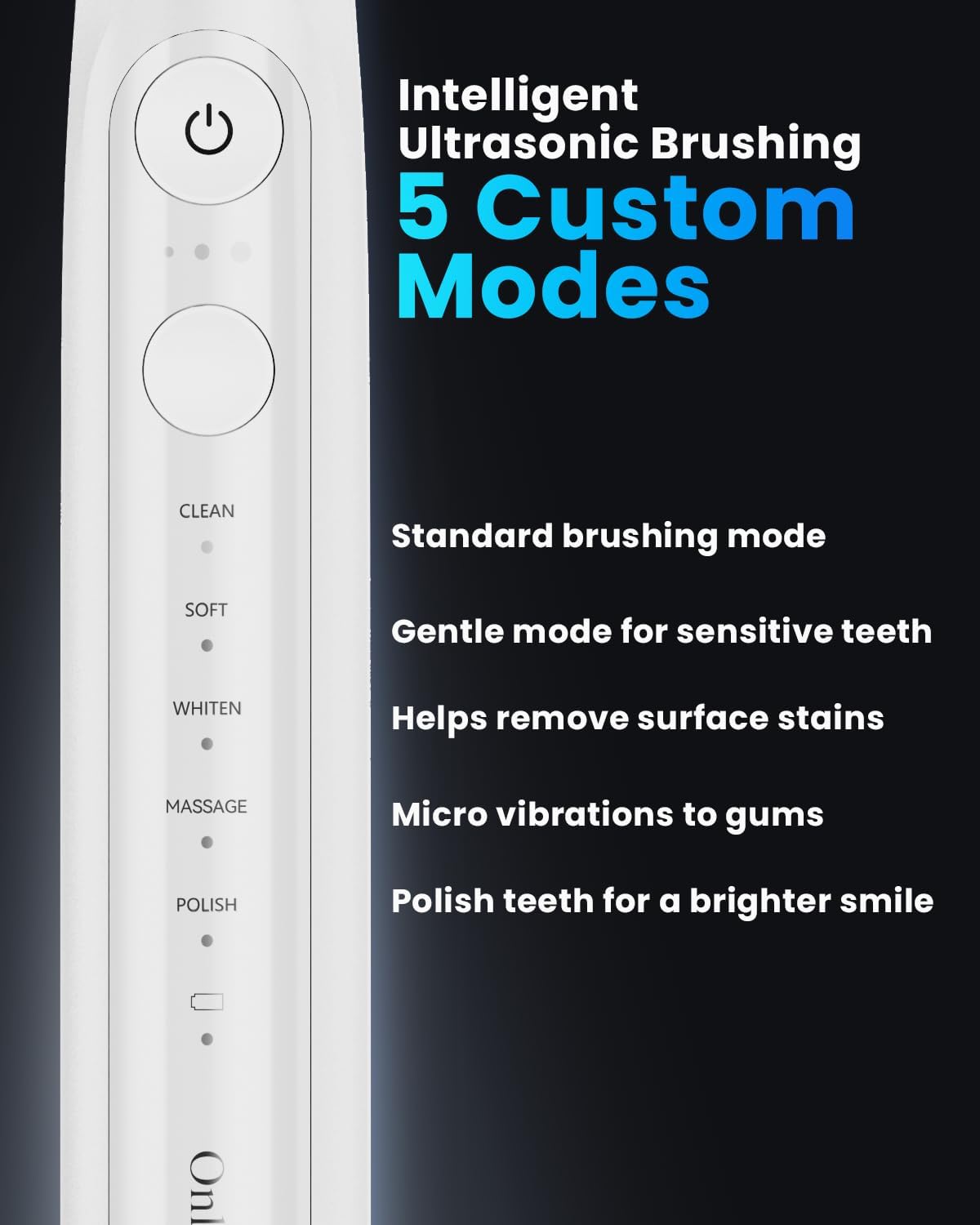 Onlyone Sonic Electric Toothbrush for Adults, Rechargeable Ultrasonic Electric Toothbrush with 8 Brush Heads, Travel Case, Charging Base & Wireless Charging - 5 Modes with Smart Timer