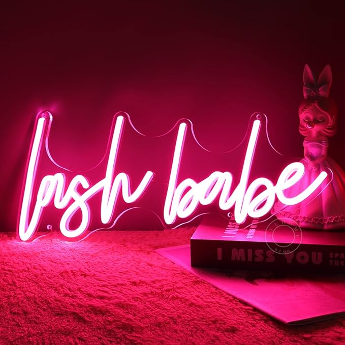 SYLHOME Pink Lash Babe Neon Light Sign Lash Beauty Salon Gorgeous Lady Girls Bedroom Game Room Wall Decor Sign for Party Birthday Decoration USB 5V 15.8"X6.5"
