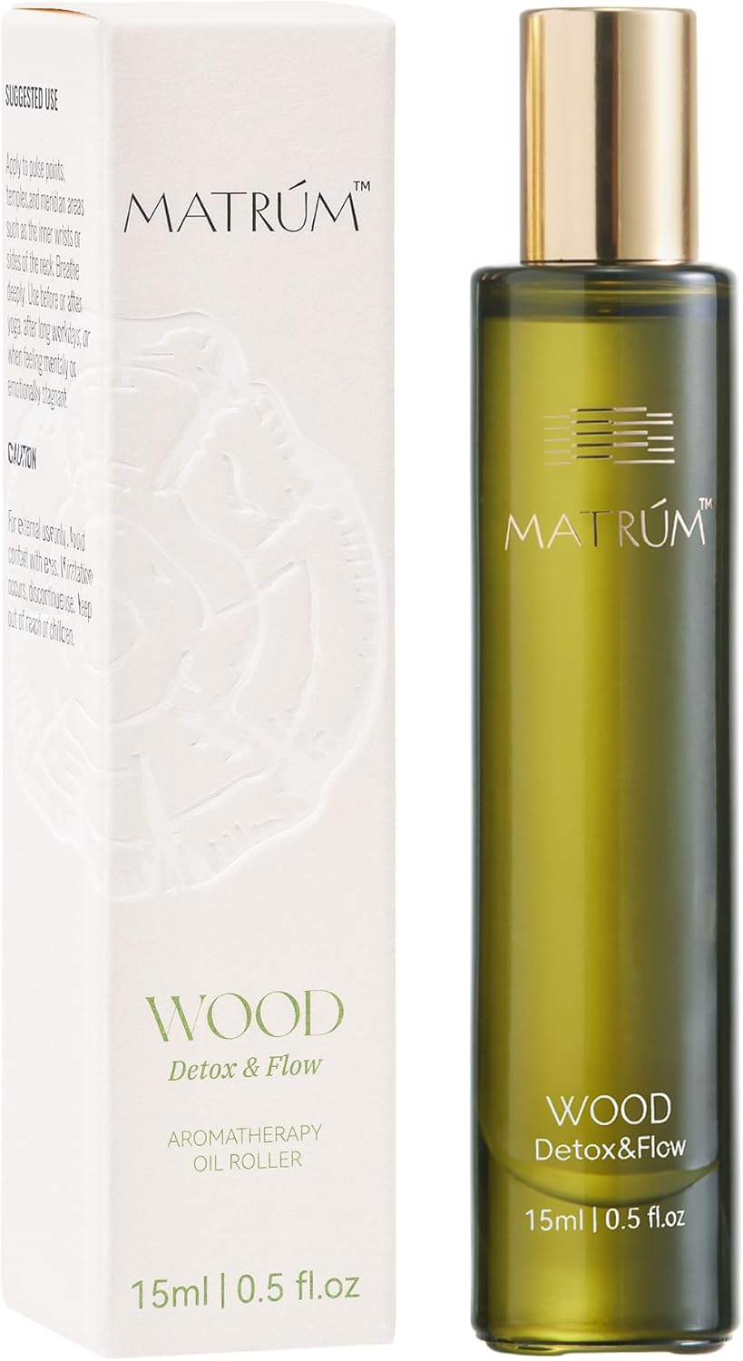 MATRUM Detox & Stress Relief Blend Essential Oil Roller, 100% Pure Woody Floral Aromatherapy Oil for Stress & Tension Relief, Detox and Revitalize, Wood Roller, 0.5 Fl Oz