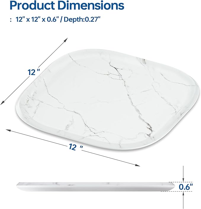 Vanity Decorative Tray, 12" x 12" White Marble Pattern Perfume Tray, Bathroom Tray Countertop Organizer for Soap Towel, Jewelry, Candle