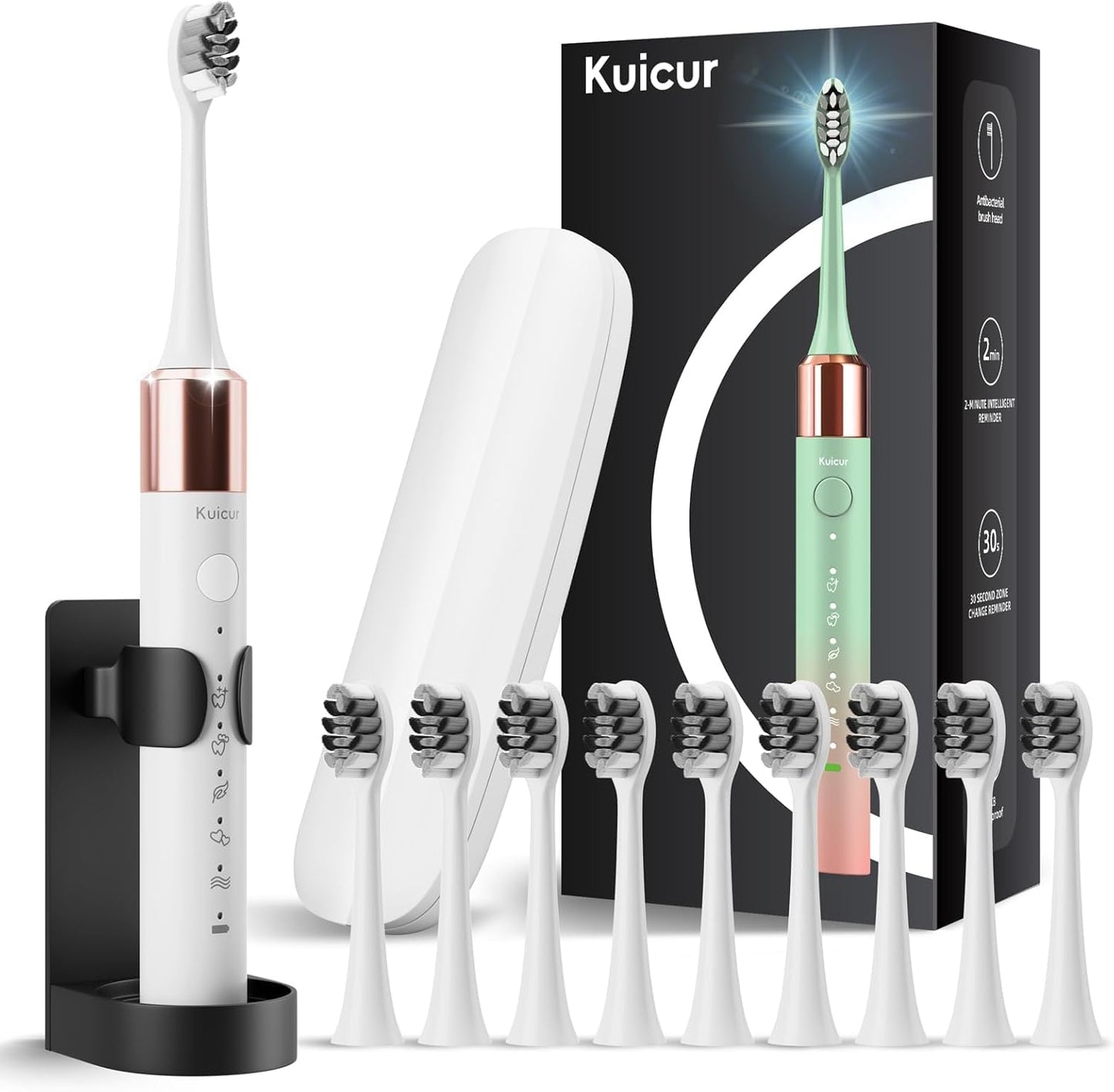 Electric Toothbrush, 10 Brush Heads & Travel Case, 42,000 VPM Electric Motor & USB Charging, 5 Modes with Smart Timer, Ultra Whitening Toothbrush for Adults and Kids