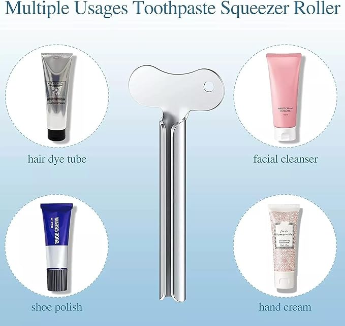 2Pcs Stainless Steel Toothpaste Squeezer, Metal Tube Squeezer Keys Tube Roller Dispenser Tube Wringer Key for Toothpaste Cosmetic Hair Dye Paint Squeezer Hand Cream