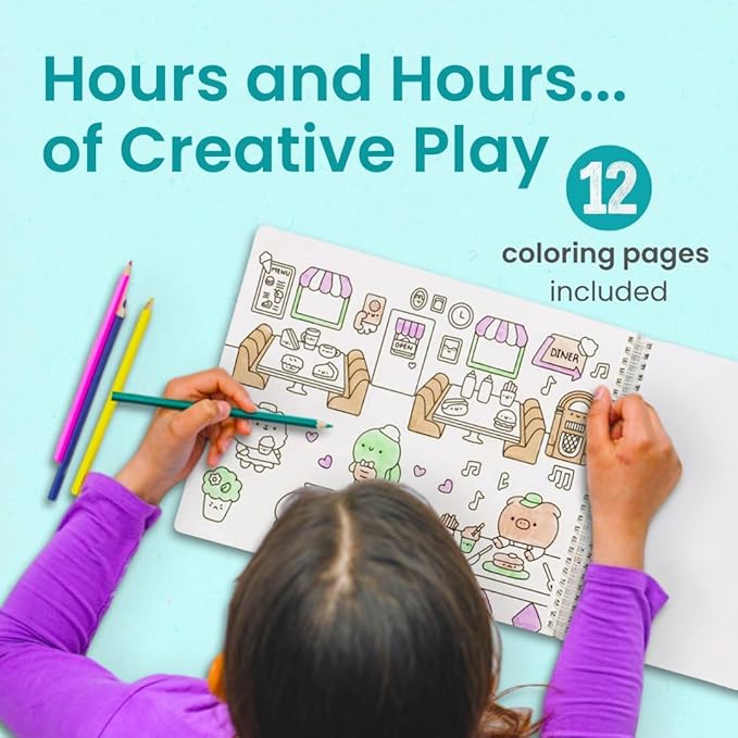 Girly Sticker Book Activity for Kids, Cute Foods Around Town by Cupkin, Toddler Airplane Travel Essentials, 500+ Stickers for Kids 12 Scenes + Coloring Book Pages, Crafts Ages 2-8