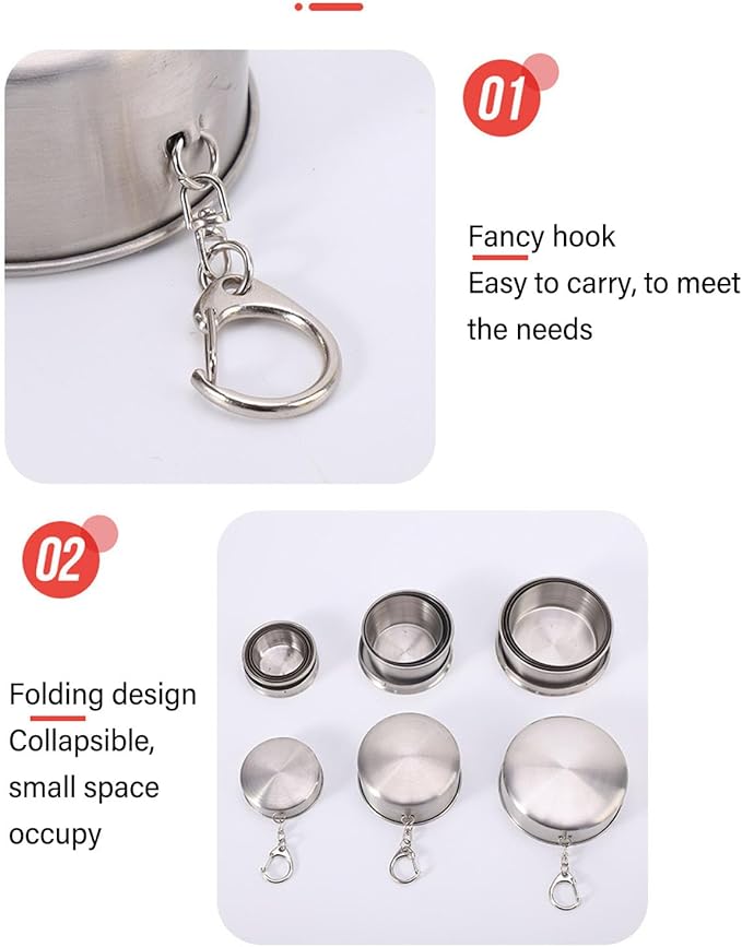 Outdoor Travel Collapsible Cup, Stainless Steel Folding Camping Cup, Portable Drinking Mug With Keychain for Hiking and Picnic (450ML)