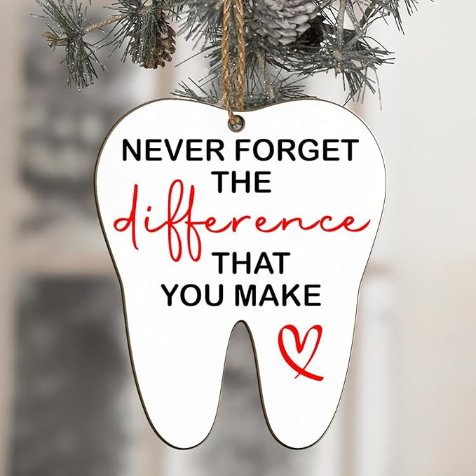 Dental Hygienist Christmas Ornament - 3" Wooden, Thank You Gifts for Women Men, Dental Week Gift for Dentist Assistant Oral Surgeon Orthodontics, Tooth Decoration for Office Center