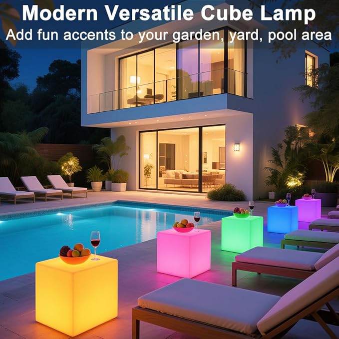 LED Cube Chair for Kids, 14-Inch RGB Color Changing LED Cube Seat w/Remote, Versatile Lighted Up Modern Side Table Glowing Nightstand Soothing Mood Light for Bedroom Living Room Patio, Fun & Practica