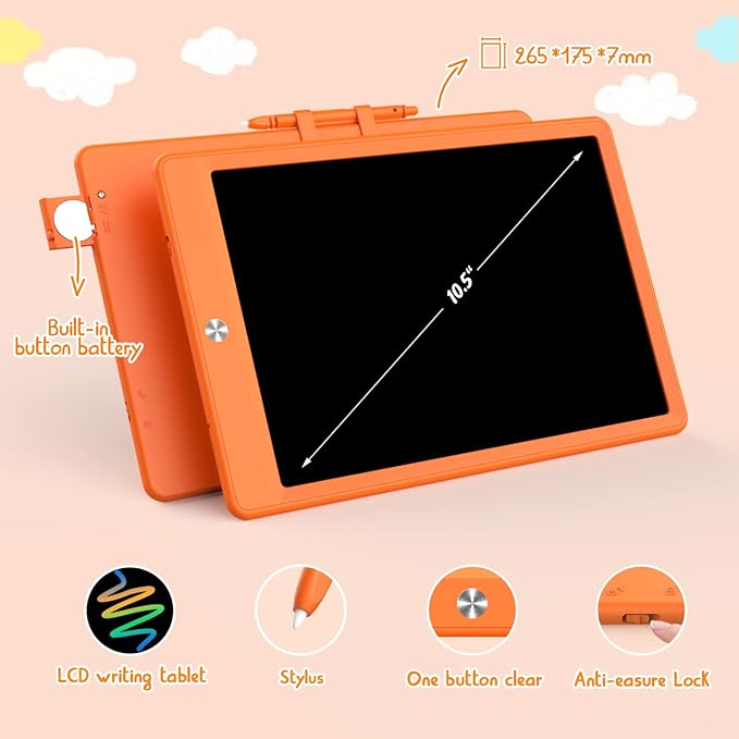 LCD Writing Tablet Doodle Board, Colorful Drawing Pad, Electronic Drawing Tablet, Drawing Pads,Travel Gifts for Kids Ages 3 4 5 6 7 8 Year Old Girls Boys (10.5 inch, Orange&Orange)