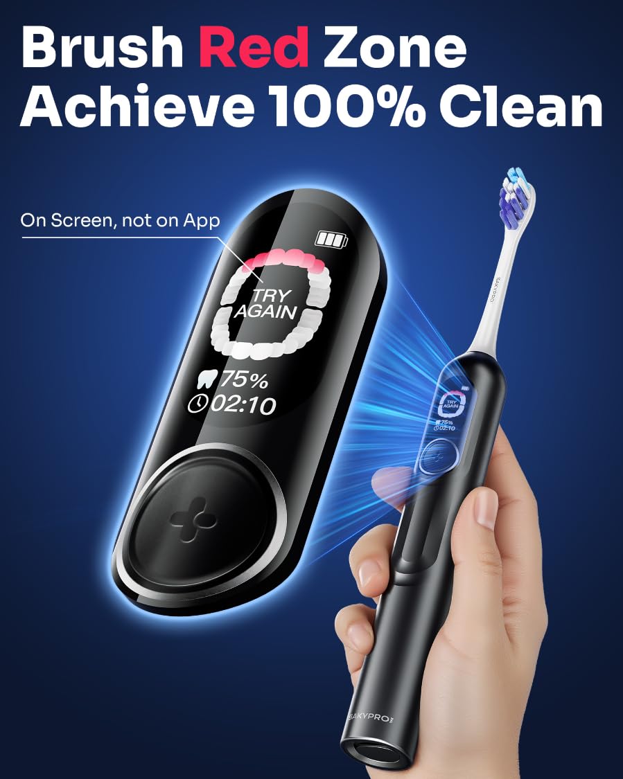 AI Electric Toothbrush with Smart Display for Adults Kids | 150-Day Rechargeable Toothbrush, Real-Time Map |3-Min Timer, Travel Case | Teens Sonic Toothbrush Gift (G5S Black)
