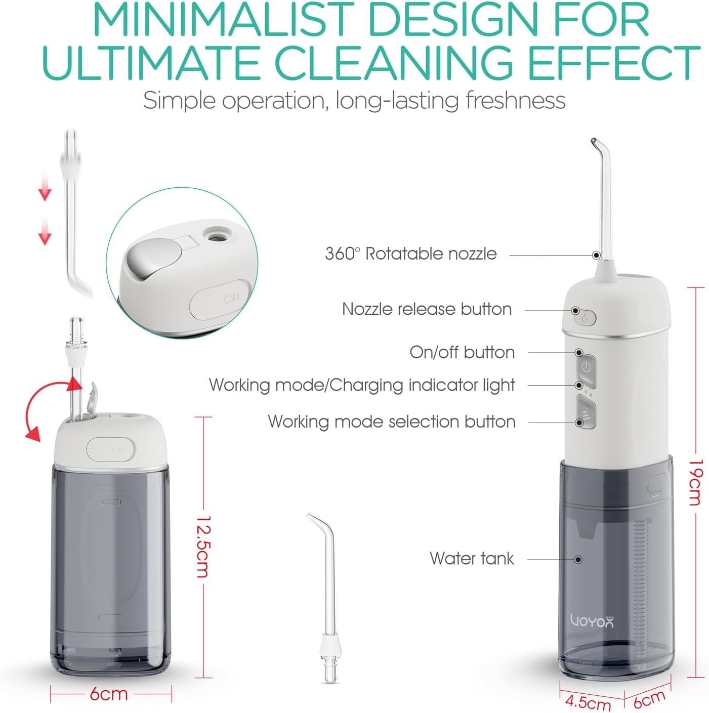 VOYOR-HEALTH Portable Water Flosser Cordless, Mini Travel Oral Irrigator with Telescopic Water Tank, IPX7 Waterproof Water Dental Flosser for Teeth Cleaning Braces & Dental Care WF510 (Silver)