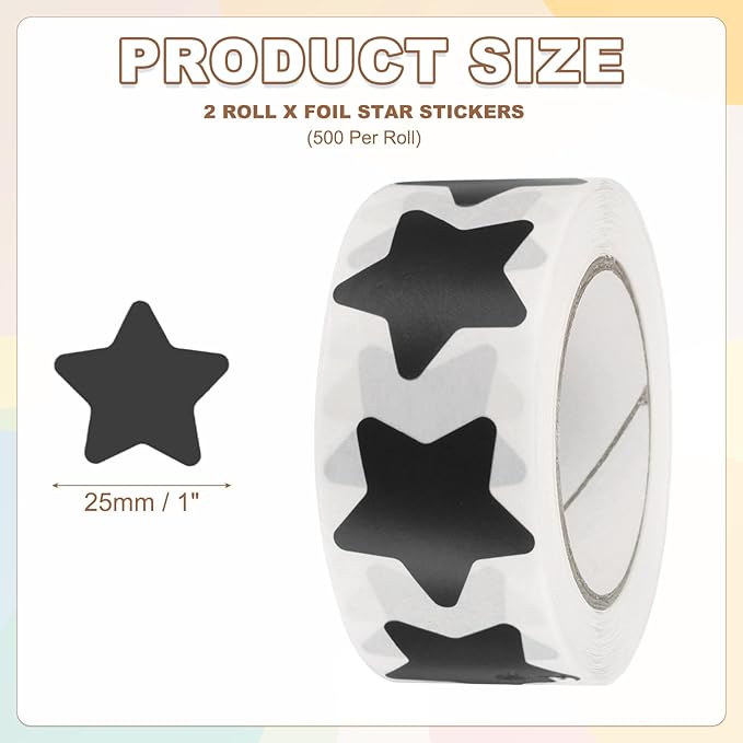 PATIKIL Star Stickers Roll 1 Inch(25mm), 1000pcs Reusable Self-Adhesive Star Labels for Reward Behavior Chart Teachers Business Decorating Wedding DIY Crafts, Black