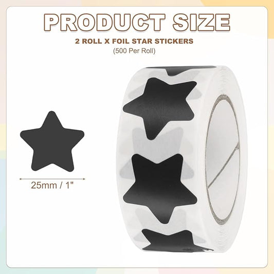 PATIKIL Star Stickers Roll 1 Inch(25mm), 1000pcs Reusable Self-Adhesive Star Labels for Reward Behavior Chart Teachers Business Decorating Wedding DIY Crafts, Black