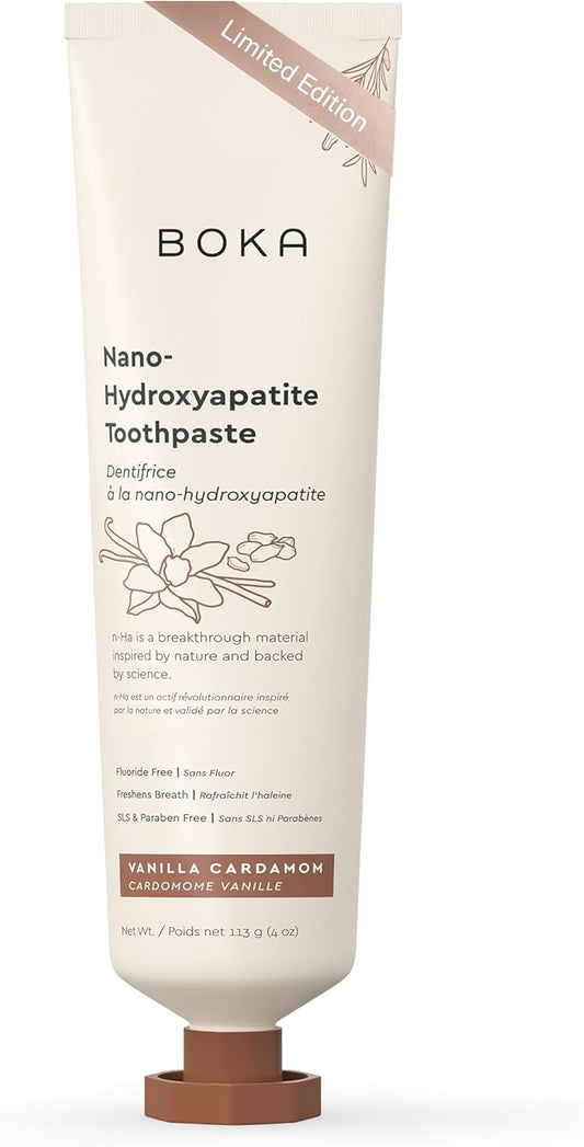 Boka Fluoride Free Toothpaste, Nano Hydroxyapatite Toothpaste, Appropriate for Sensitive Teeth - for Adult, Kids Oral Care - Vanilla Cardamom Flavor, 4 Fl Oz 1Pk US Manufactured