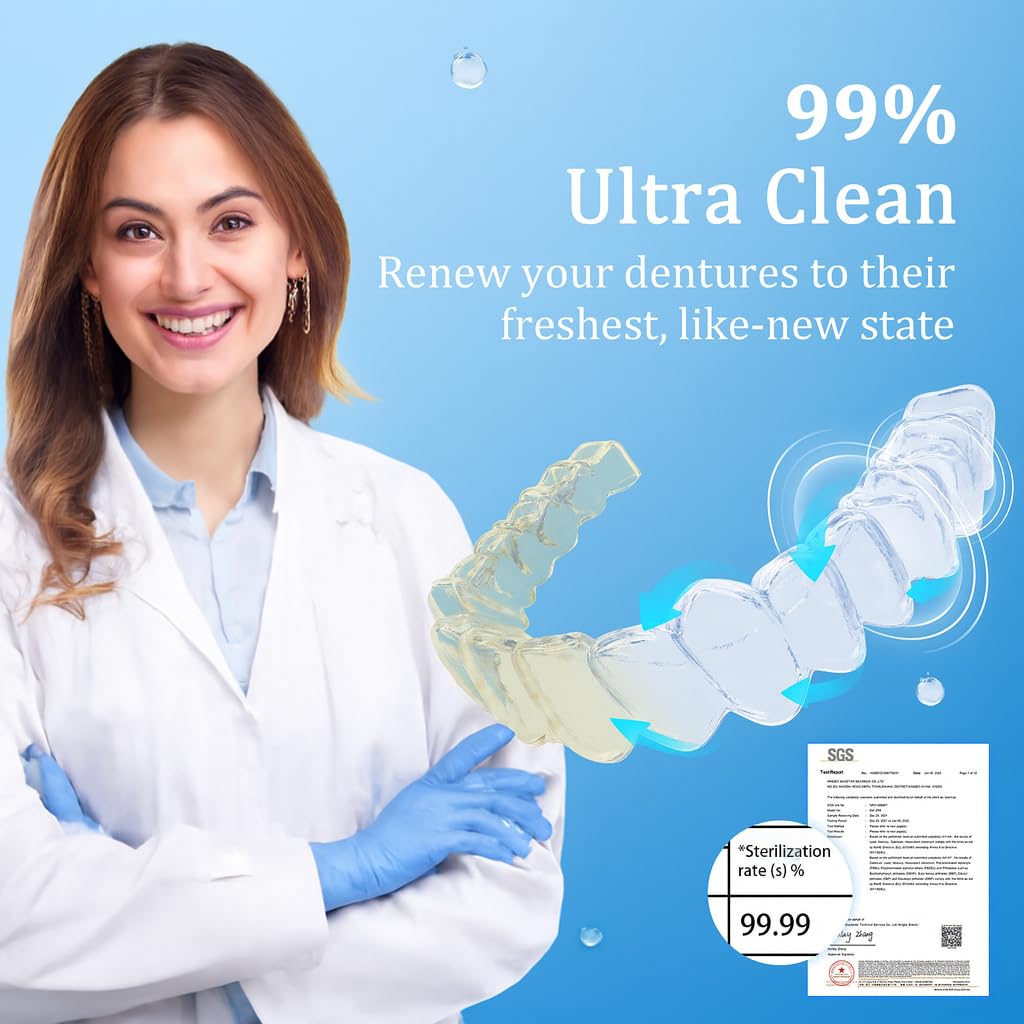50kHz Ultrasonic Retainer Cleaner Machine for Travel & Home, Portable Denture Cleaner with Removable Base, 4 Modes Timer, Dental Cleaning Pod for Aligners, Braces, Mouth Guard, Jewelry, Toothbrush