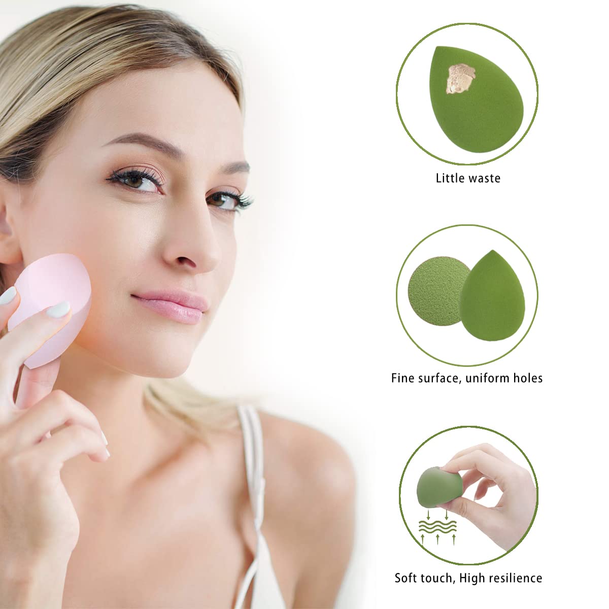 5 Pcs Makeup Sponges Set - 4 Beauty sponges Blending Blenders with 1 Holder and Egg Case, Flawless for Cream, Powder and Liquid (Pink) (Green)