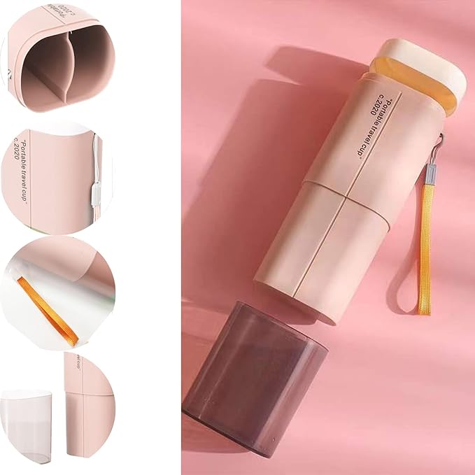 Portable Travel Toothbrush Holder, Toothpaste Set with Cup, Multifunction Toothbrush Case for Travel, Camping, School, Business and Daily Use (Pink)