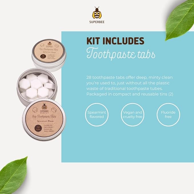 SuperBee Women Gift Box - Toothpaste Tablets, Natural Body scrubbers, Soft Bristles Bamboo toothbrushes, Make up Removal Pads, Beeswax wrap - Eco Friendly Gift, Housewarming Gift Christmas Women Day …