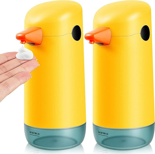 2 Piece Automatic Yellow Duck Soap Dispenser - Foaming, Touchless, Battery Powered for Bathroom & Kitchen