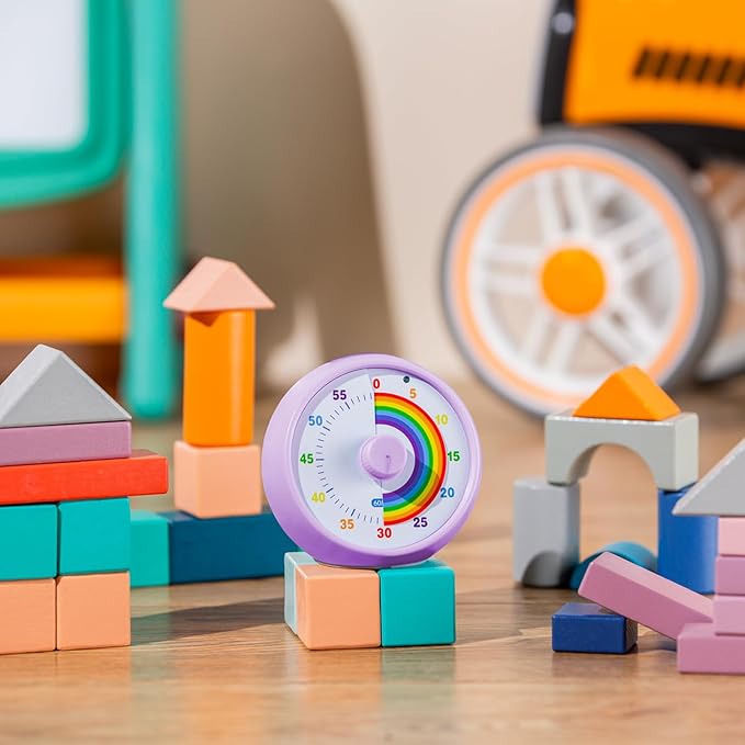 Visual Timer for Kids, 60-Minute Countdown for Classroom Office Kitchen, Desk Timer Kids Time Management Tools with Silent Operation, Pomodoro Timer Rainbow Pattern Purple