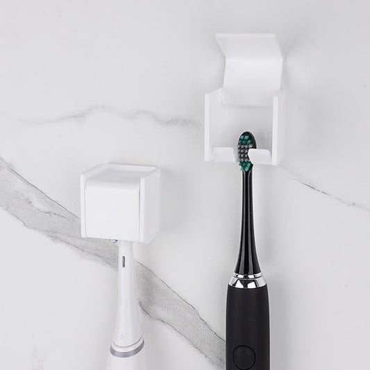 2 PCS Toothbrush Holder Wall Mounted with Cover for Bathroom, Self Adhesive Toothbrush Storage Organizer for Shower, Mini Toothbrush Hanger Rack for Dorm, Cabinet (White)