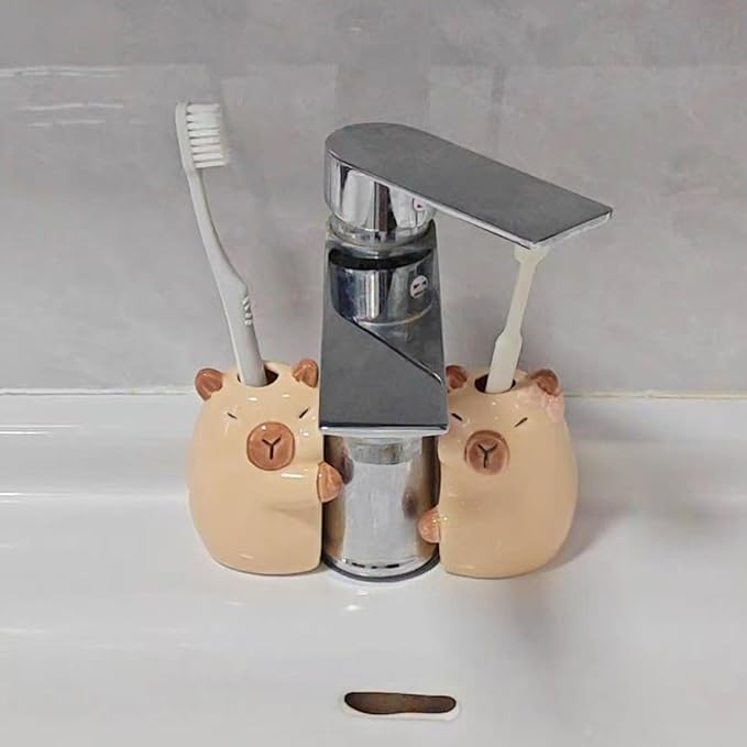 Ceramic Toothbrush Holder for Bathroom, Cute Capybara Shape Tooth Brush Holders for Bathroom Countertop Home Office Table Decor