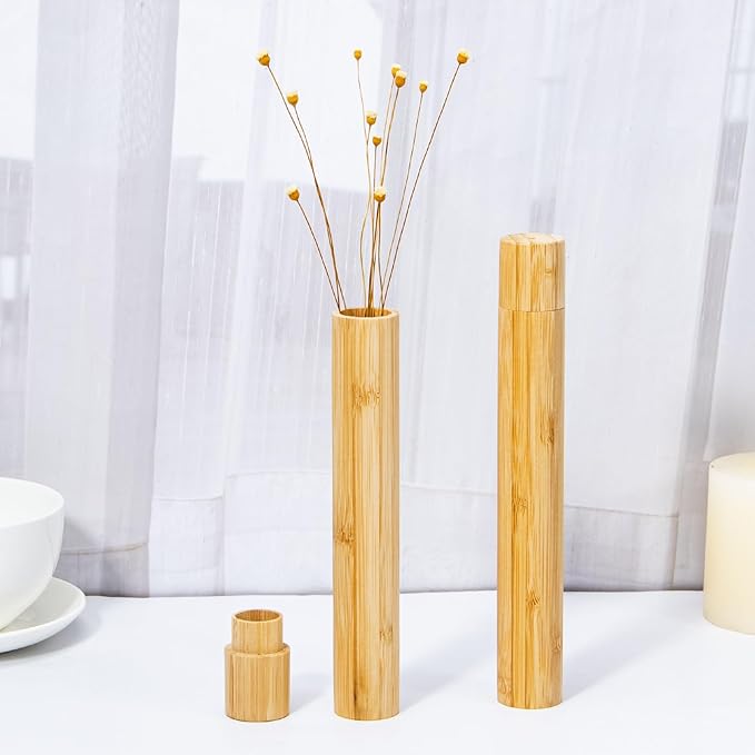 Yeeco 6 Pcs Portable Bamboo Toothbrush Case, Wooden Toothbrush Covers Storage Container Reusable Toothbrush Travel Holder Sustainable for Trip Camping Home Travelling