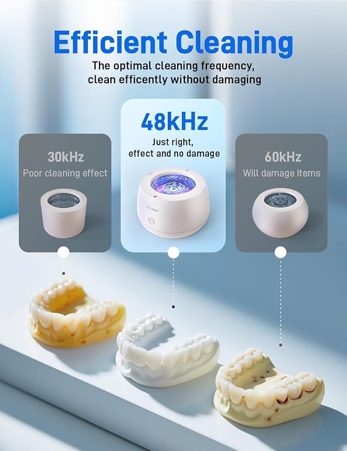 Ultrasonic Retainer Cleaner, EVA BELLE Rechargeable Denture Cleaner Machine, Tooth Cleaner MouthGuard Cleaner, Portable Retainer Cleaner for Night Guards, Braces, Aligner, Toothbrush, Jewelry and More