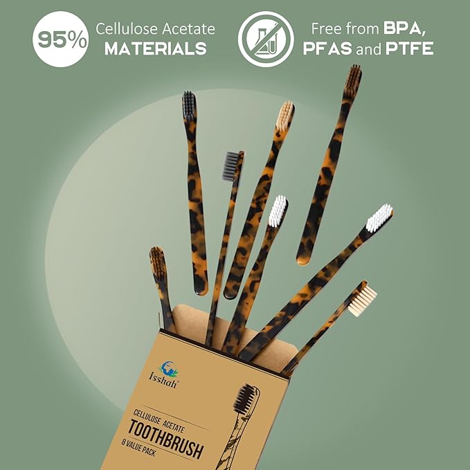 Biodegradable Eco-Friendly Cellulose Acetate Toothbrushes - 8 Count
