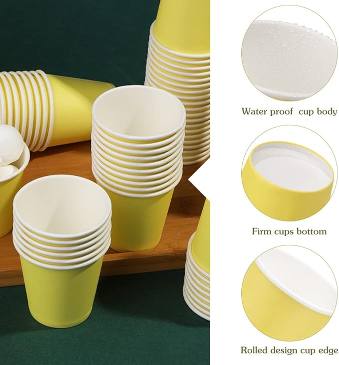 100 Pack 3oz Yellow Paper Cups,Mouthwash Cups, Disposable Bathroom Cups,Small Paper Cups 3oz Ideal for Bathroom, Supermarket, Birthday Party, Picnic and BBQ