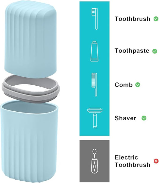 VITVITI Toothbrush Travel Case, Portable Travel Soap Container Leakproof Dish Tray, 7.88 inch Toothpaste Toothbrush Holders with Cover for Trip/Bathroom/Camping(Blue)