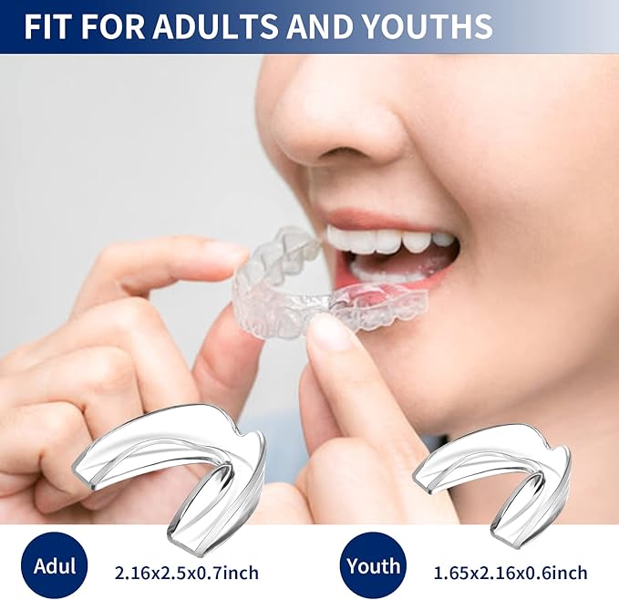 GlorySmile Mouth Guard for Clenching Teeth at Night, Upgraded Night Guards for Teeth Grinding, Pack of 8 Moldable Mouth Guard Stops Bruxism and Teeth Clenching 2 Sizes with Two Travel Cases