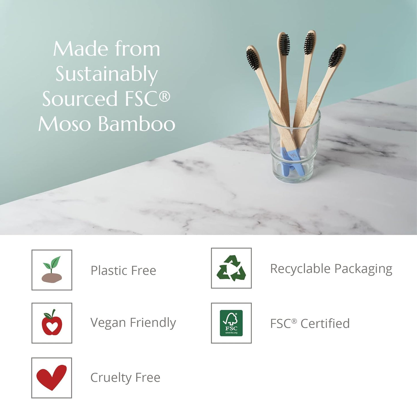 Wild & Stone | Firm Bristle Organic Bamboo Toothbrush | Four Handle Patterns | Firm Fibre Bristles | 100% Biodegradable Handle | Vegan Eco Friendly Bamboo Toothbrushes
