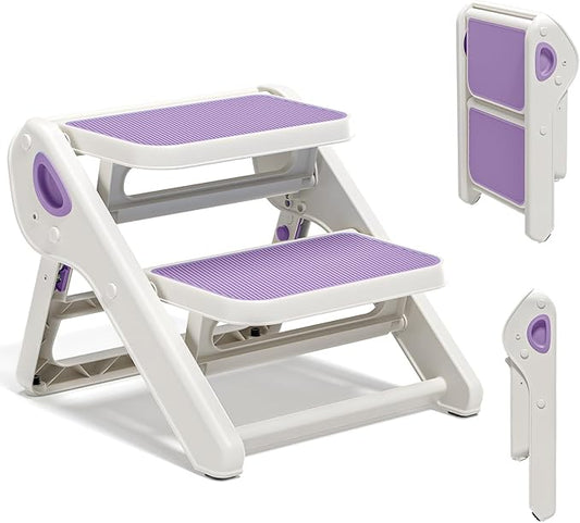 Foldable Toddler Step Stool for Bathroom Sink - 2-Step Kids Stool for Potty Training, Kitchen Counter & Bedroom, Sturdy Non-Slip Child Safety Stool Helper