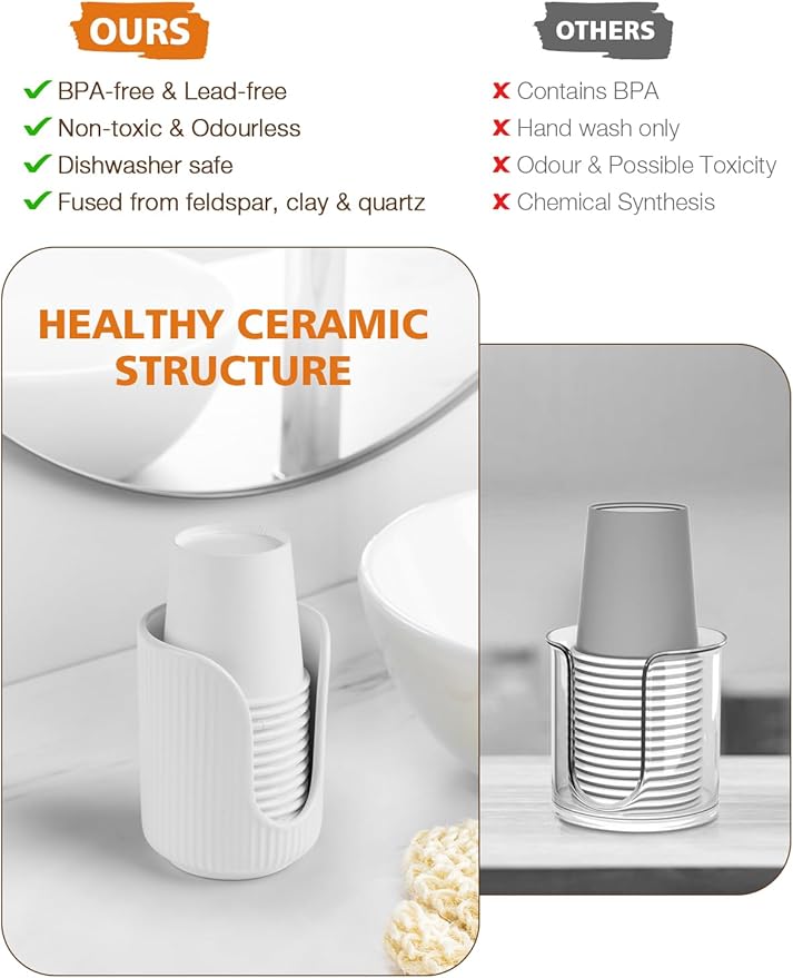 Bathroom Cup Dispenser, 3oz-4oz Ceramic Paper Cup Holder, Small Countertop Mouthwash Dixie Cups Accessories, for Vanity Countertops, Bathroom, Kitchen, and Dining Room