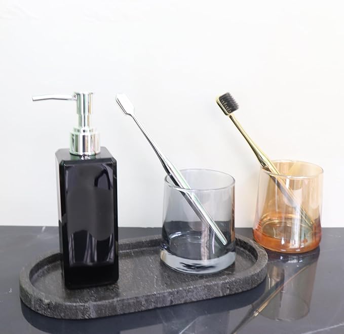 Natural Marble Tray, Oval Vanity Decorative Tray for Bathroom Counter, Countertop Stone Organizer, Catchall Tray for Kitchen, Perfume, Candles, Jewelry Dish Decorative Tray