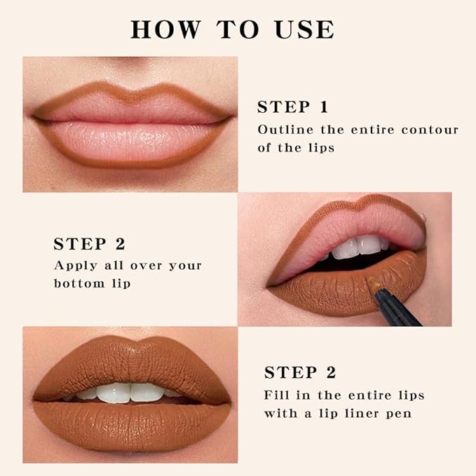 Kaely Nude Brown Longwear Liquid Lip Liner Waterproof, 24 Hour Long Lasting Lip Liner Stain Marker Pen, 2-in-1 Matte Semi Permanent Lipliner & Lipstick, Vegan & Cruelty-Free, 12