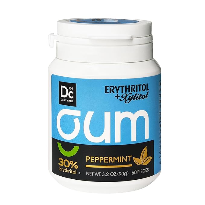DC24 DAILY CARE Xylitol Chewing Gum with Erythritol, Aspartame Free & Sugar Free Gum, Low-Calorie, Sugarless, Natural Peppermint, 60 Pieces (Pack of 1)