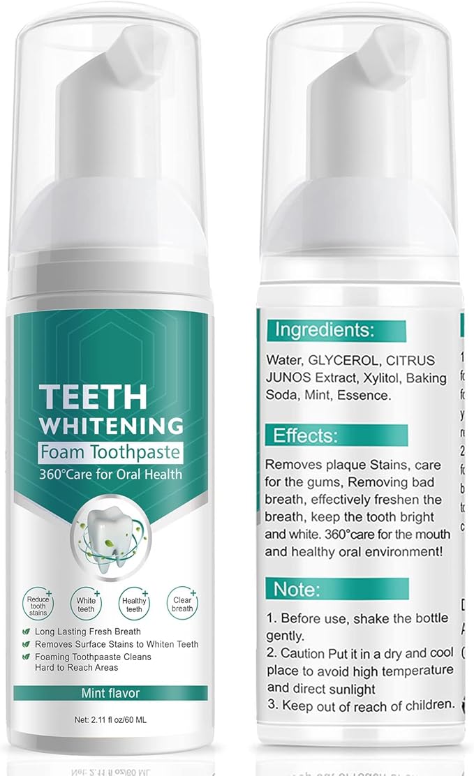 Teeth Whitening Toothpaste, 2 Pack Foam Whitening Toothpaste, Ultra-fine Mousse Foam Deeply Cleaning Gums, Stain Removal